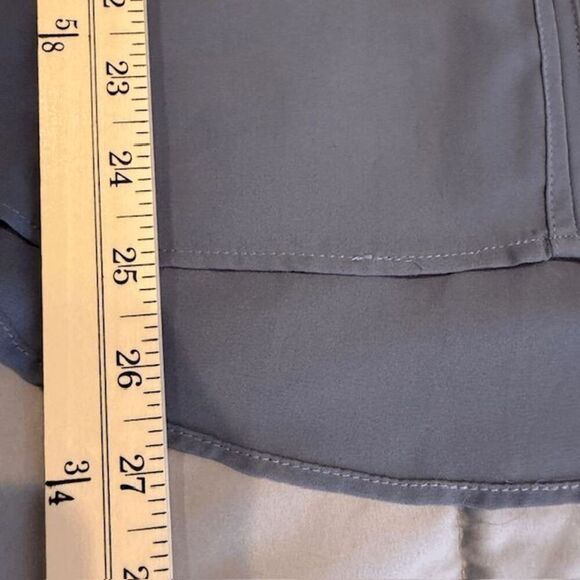 Philosophy Sheer Gauzy Slate Blue Cap Sleeve Blouse Pintuck V-Neck Size Small - Picture 8 of 9